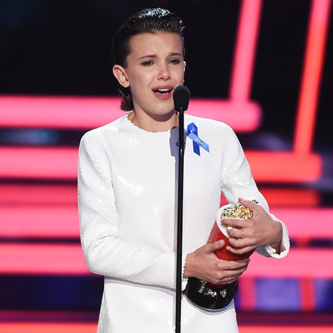 Millie Bobby Brown Breaks Down at 2017 MTV Movie & TV Awards - E